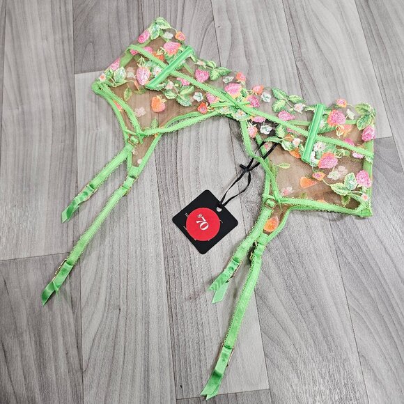 NWT Honey Birdette Lottie Green Suspender Garter Belt Size XL